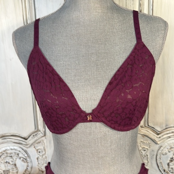 SAVAGE X Fenty by Rihanna NWOT Deep Wine Color Lace Two Piece Set Bra and Panty - Picture 2 of 7